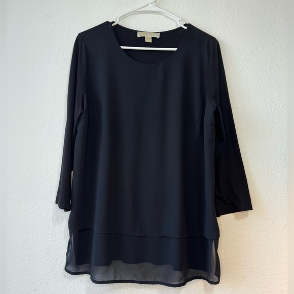 MK MICHAEL KORS Blouse Top L Black Sheer 3/4 Sleeve MK Black Long Sleeve Top - Picture 8 of 9